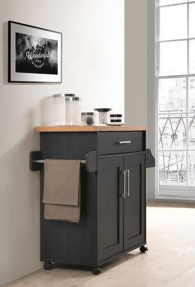 Kitchen Cart with Spice Rack plus Towel Holder, Black-Beech