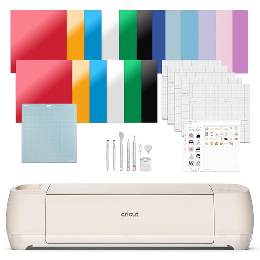 Cricut Explore 4 - Smart Cutting Machine (Seashell) | Engagement Bundle - Includes Smart Vinyl, Cardstock, Transfer Tape, Iron on HTV, Mat, Pens, Tool Kit, & 30 Images in Design Space App