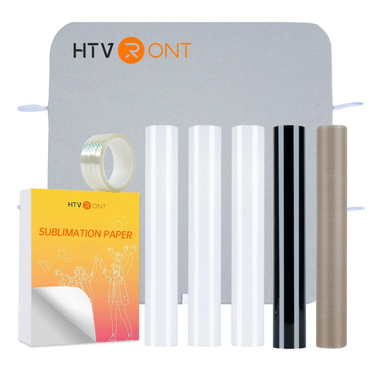 HTVRONT Heat Press Accessories for Auto Heat Press -210 PCS Includes HTV, Sublimation Paper, Teflon Sheets, Sublimation HTV, Heat Resistant Tape & Heat Press Mat. Great Tool Kit as Gifts for Beginners