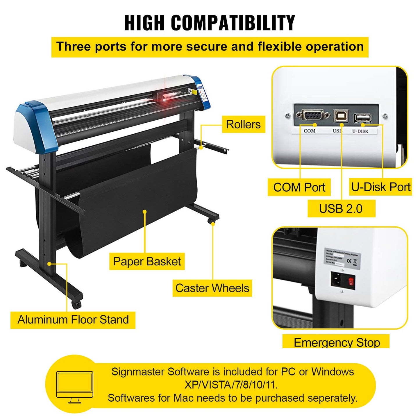 VEVOR Vinyl Cutter 53 inch Vinyl Cutter Machine Semi-Automatic DIY Vinyl Printer Cutter Machine Manual Positioning Sign Cutting with Floor Stand Signmaster Software