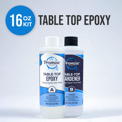 Epoxy Resin Promise Table Top 2-Part- 1 Gallon High Gloss (0.5 Gal Resin + 0.5 Gal Hardener) Transform Your DIY Projects with Crystal Clear Finish - Ideal for Bar Tables, Tabletops, Countertops & More