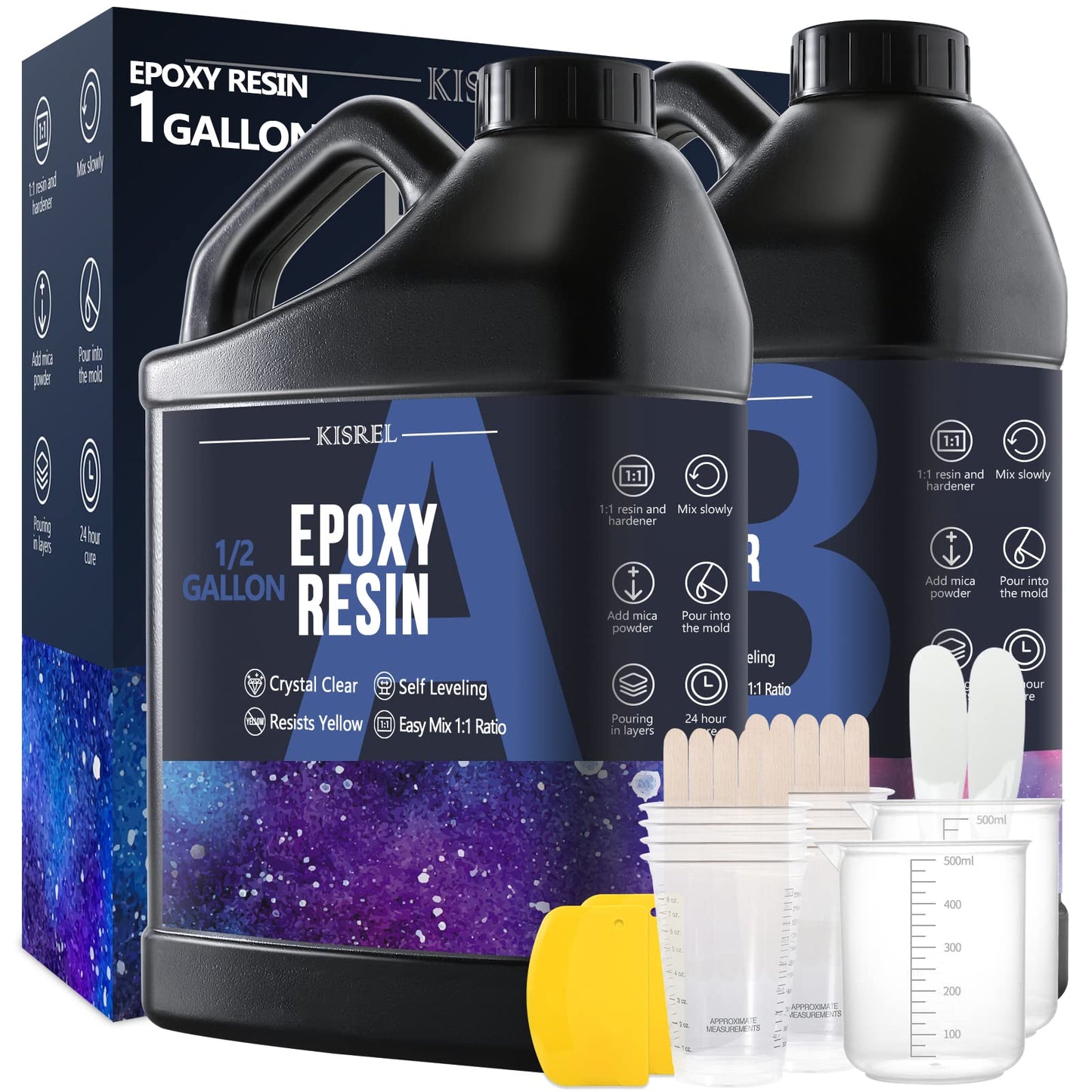 Epoxy Resin 64OZ - Crystal Clear Epoxy Resin Kit - No Yellowing No Bubble Art Resin Casting Resin for Art Crafts, Jewelry Making, Wood & Resin Molds(32OZ x 2)