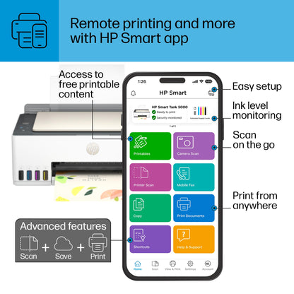 HP Smart -Tank 5101 Wireless Cartridge-free all in one printer, up to 2 years of ink included, mobile print, scan, copy (1F3Y0A) , White