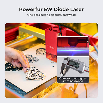 xTool D1 Pro Laser Engraver, 5W Output Power Laser Engraver and Cutter Machine for Beginners, Higher Accuracy Laser Cutter for wood, Leather, Acrylic, Glass etc