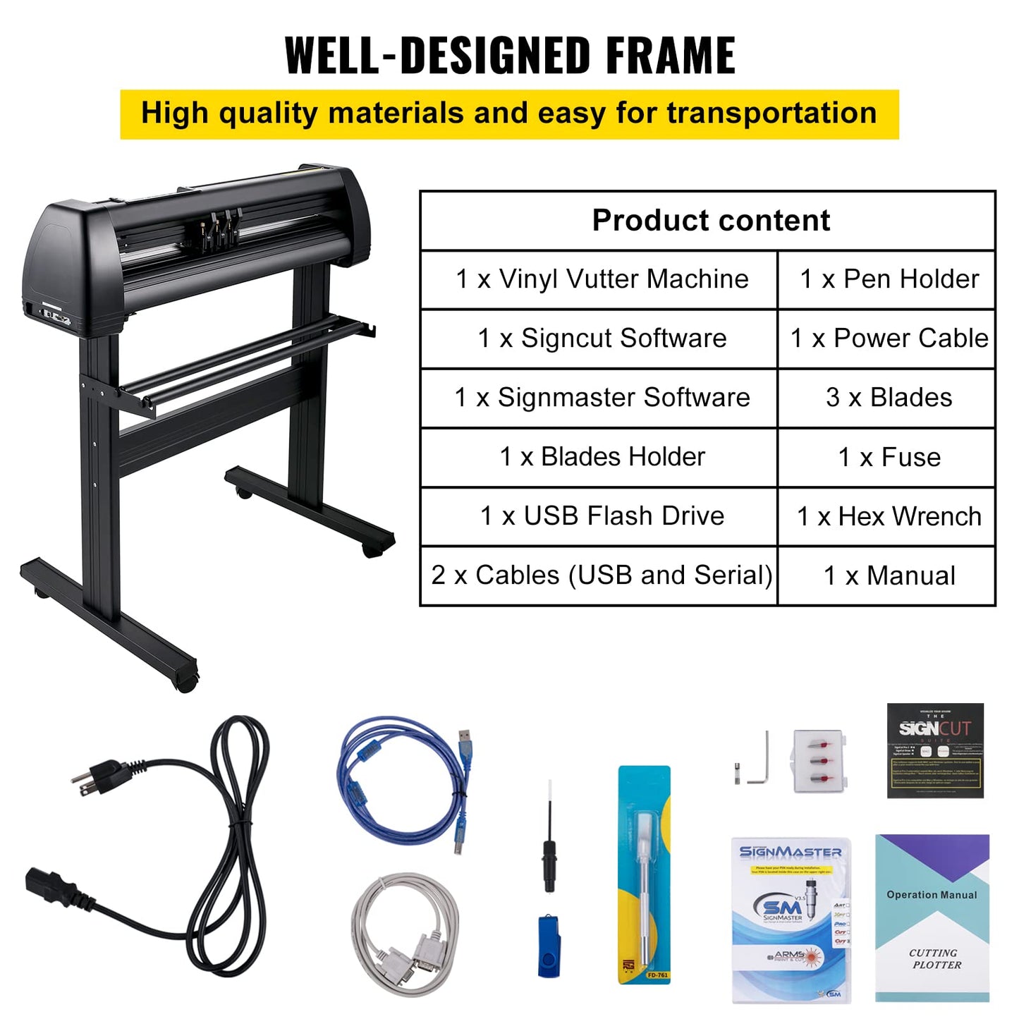 VEVOR Vinyl Cutter Machine, 28inch Vinyl Plotter, LCD Display Plotter Cutter, Adjustable Double-Spring Pinch Rollers Sign Cutting Plotter, Plotter with Signmaster Software for Design and Cut