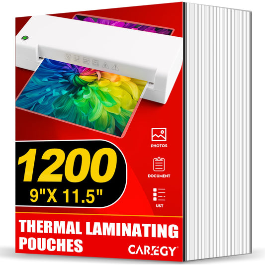 CAREGY Thermal Laminating Pouches, 1200 Pack Laminating Sheets, 3 Mil, 9 x 11.5 Inches Lamination Sheet Paper for Laminator, Clear, Letter Size, Office and School Supplies