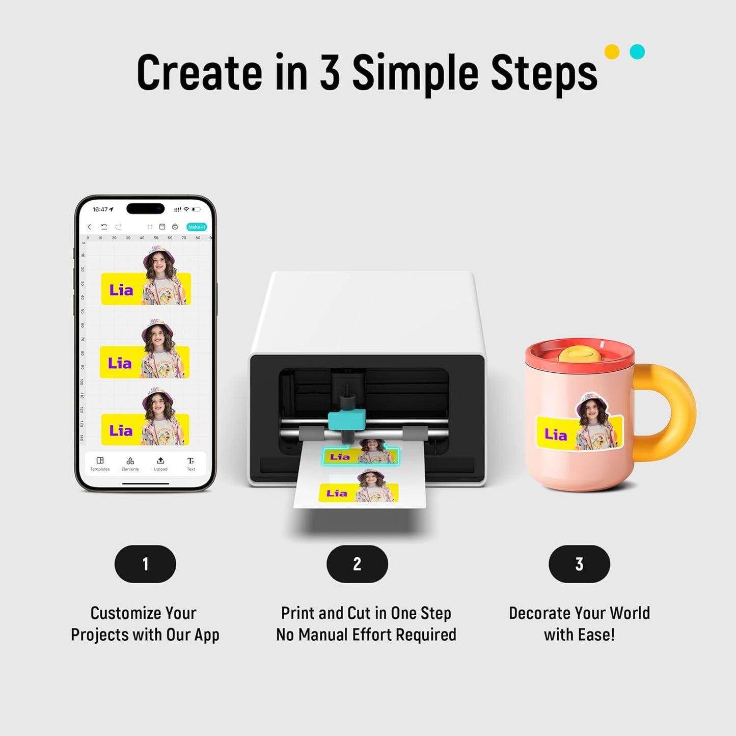 Liene PixCut S1 Photo Sticker Printer & Die Cutting Machine - All-in-One Sticker Maker Machine for DIY Crafts, Custom Labels & Gifts, Thermal Dye-Sublimation, 300 DPI Prints, Precise AI Auto-Cutting