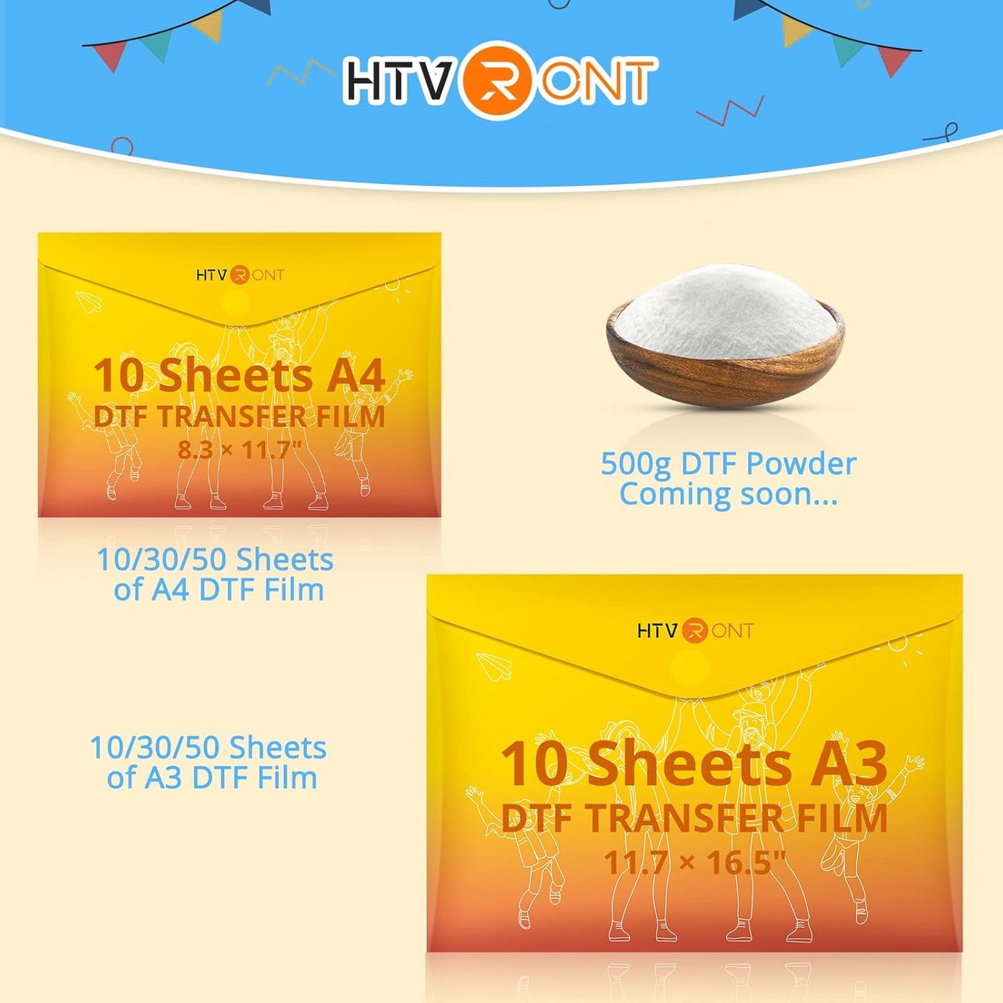 HTVRONT DTF Transfer Film for Sublimation - 50 Sheets of A3 (11.7×17") DTF Paper for Inkjet Printers, Direct to Film Transfer Paper for Cotton T Shirts, Easy to Use, Vivid Colors, Easy to Indentify