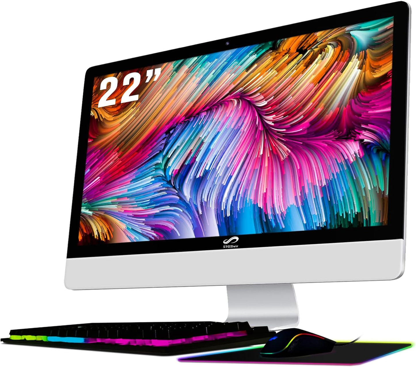 STGSivir All-in-One Desktop, 22" FHD Display, Intel Core i5 2.9G up to 3.6G, 16G, 512G SSD, WiFi, BT 5.0, RGB Keyboard & Mouse & Mouse Pad, Webcam, W10H64
