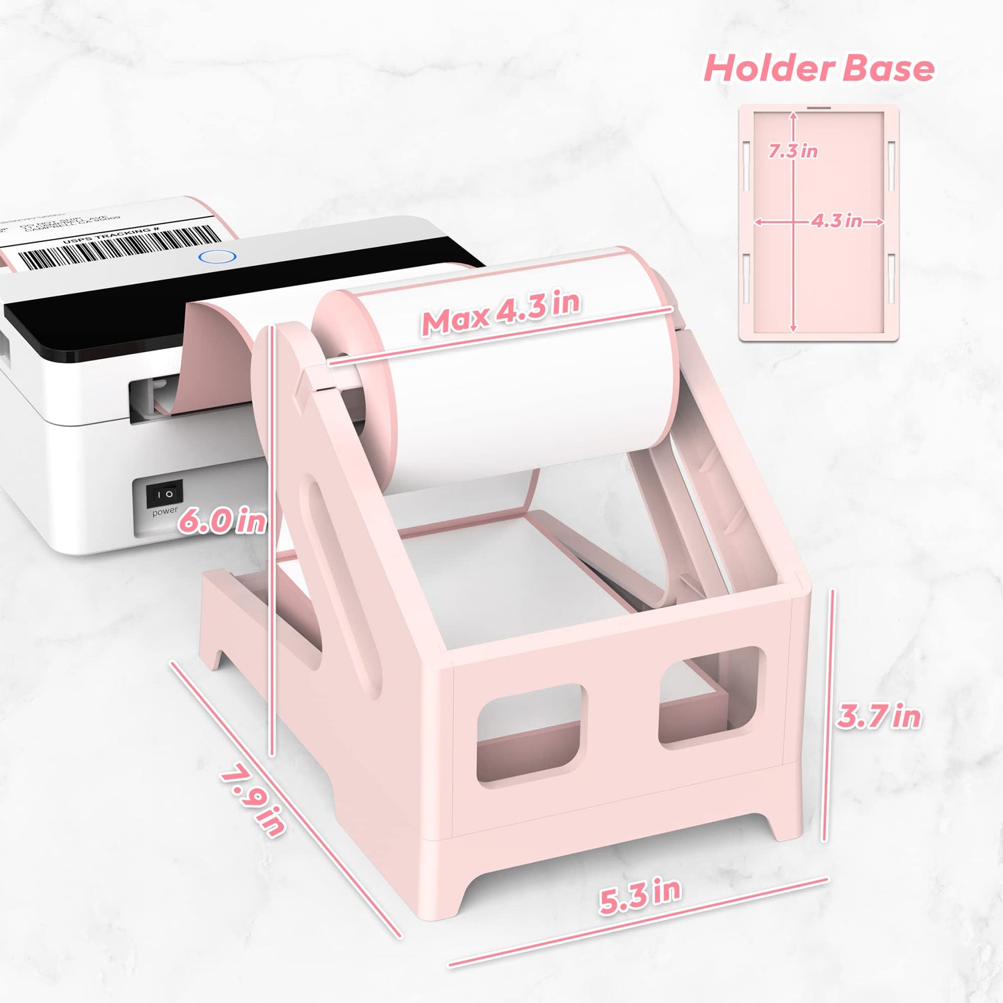 Label Holder Thermal Label Holder for Rolls and Fanfold Labels Shipping Label Stand Desktop Printer DIY Accessory Supplies for Home, Office (Pink)