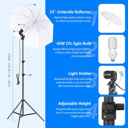 NEEWER Photography Lighting kit with Backdrops, 8.5x10ft Backdrop Stands, UL Certified 5700K 800W Equivalent 24W LED Umbrella Softbox Continuous Lighting, Photo Studio Equipment for Photo Video Shoot