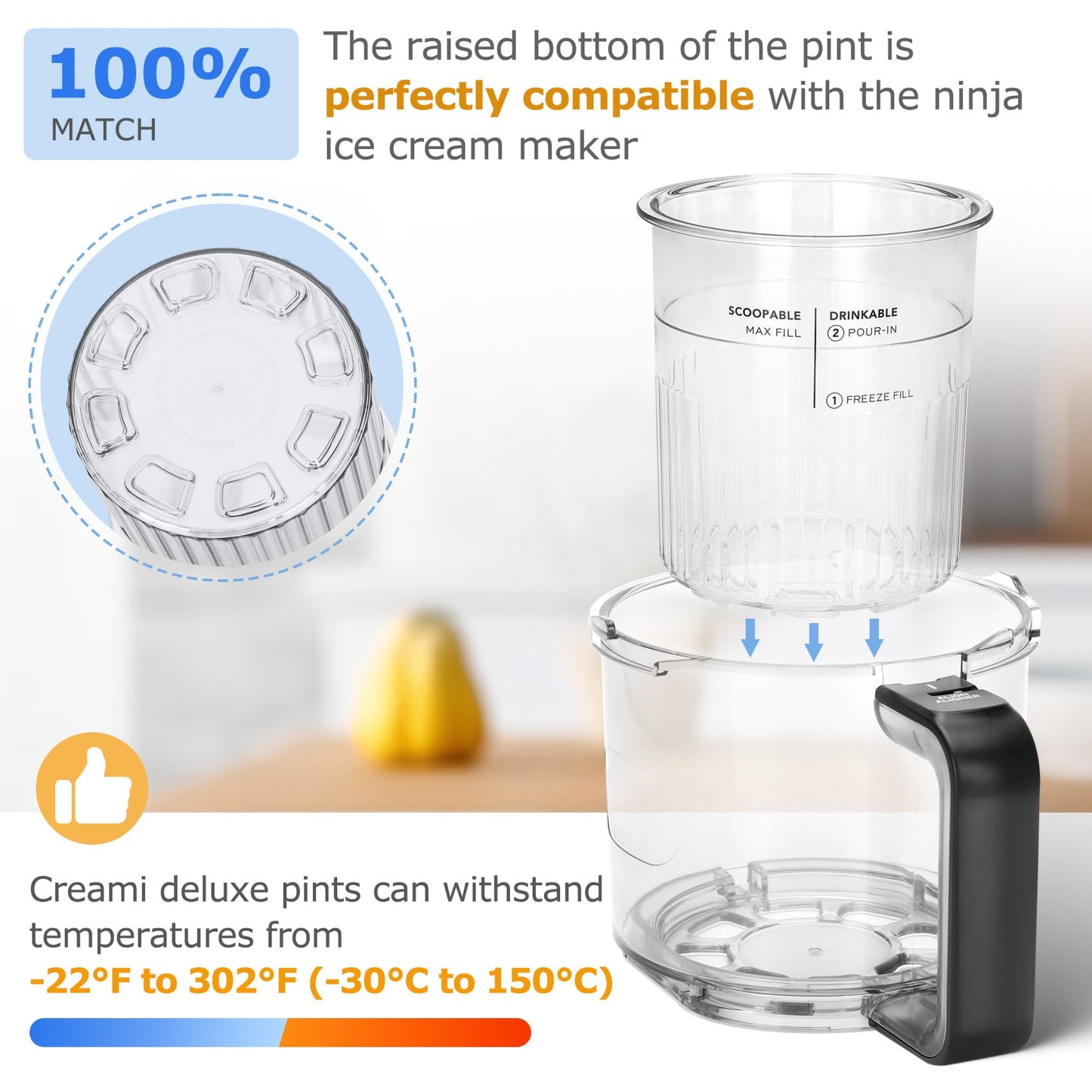 For Ninja Creami Deluxe Pints- 4 Pack, NC500 NC501 Ice Cream Pint fit for Ninja Delux Ice Cream Maker, For Ninja Creami Deluxe Containers Hold 24 Ounces of Food, Dishwasher Safe