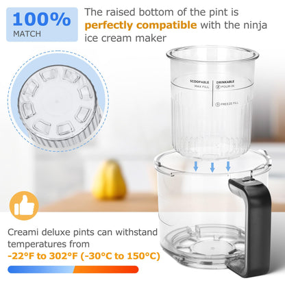 For Ninja Creami Deluxe Pints- 4 Pack, NC500 NC501 Ice Cream Pint fit for Ninja Delux Ice Cream Maker, For Ninja Creami Deluxe Containers Hold 24 Ounces of Food, Dishwasher Safe