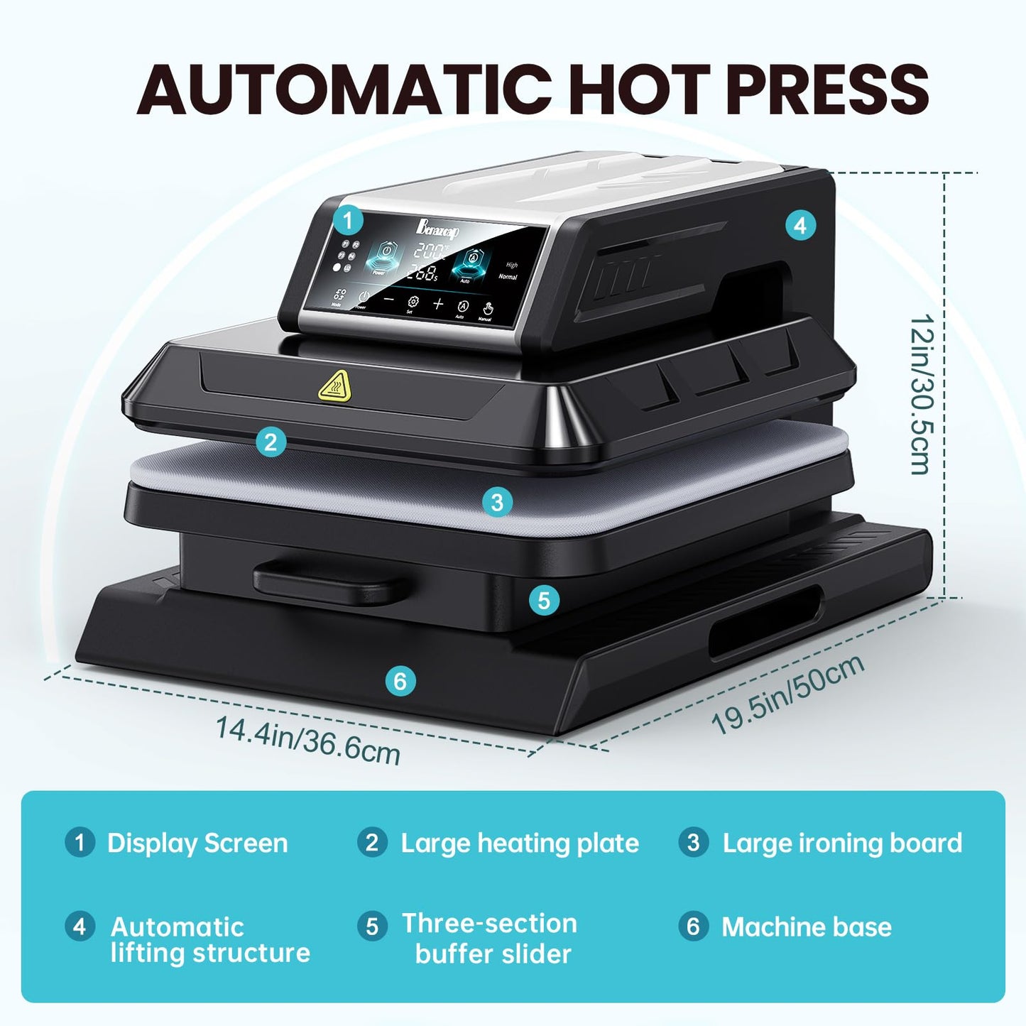 Benazcap Auto Heat Press Machine for T Shirts-Auto-Release 15x15 Heat Press - Rapid Heating, Even Heat Distribution, Ideal for HTV, Sublimation, Heat Transfer Projects