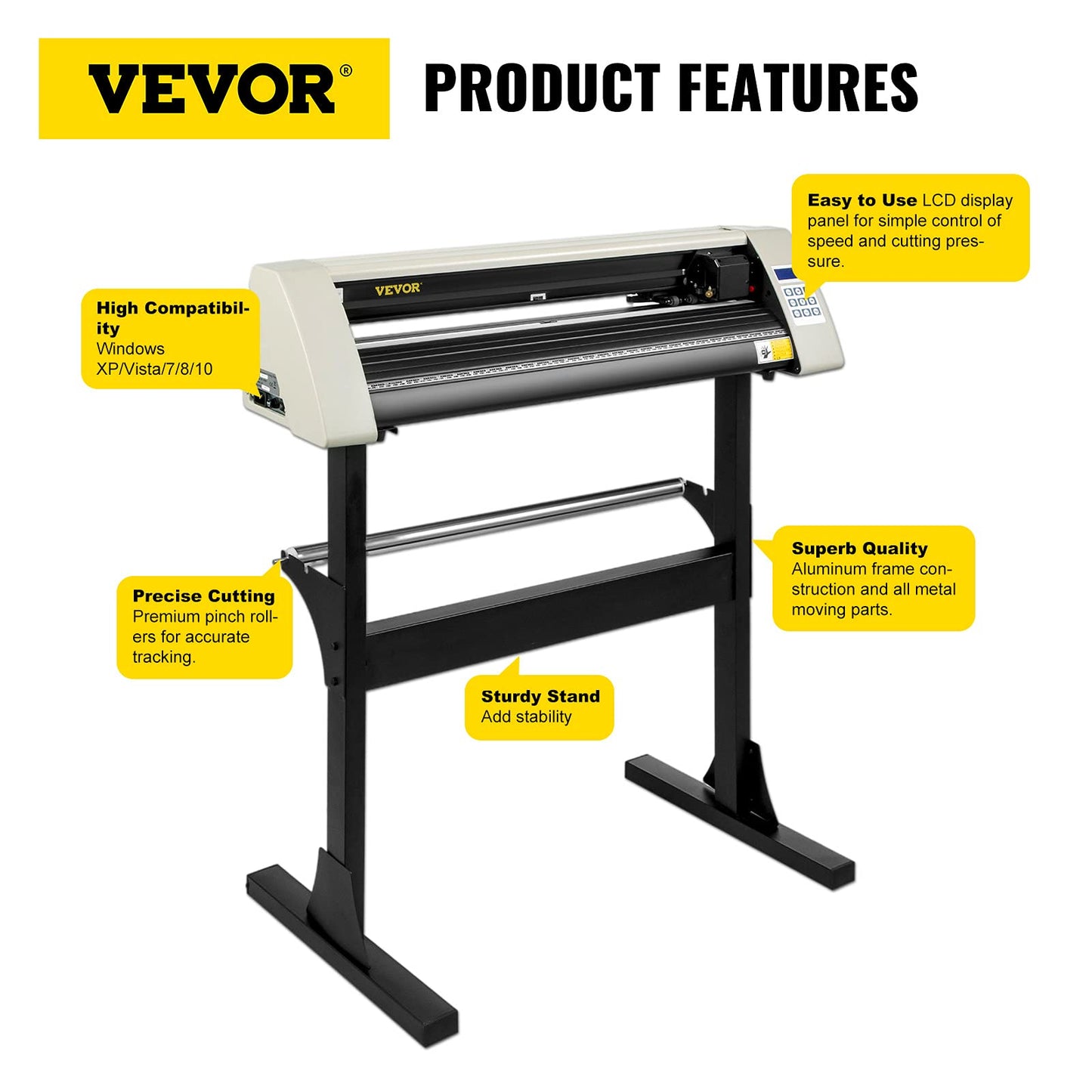 VEVOR Vinyl Cutter Machine, 28inch Vinyl Plotter, LCD Display Plotter Cutter, Adjustable Double-Spring Pinch Rollers Sign Cutting Plotter, Plotter with Signmaster Software for Design and Cut