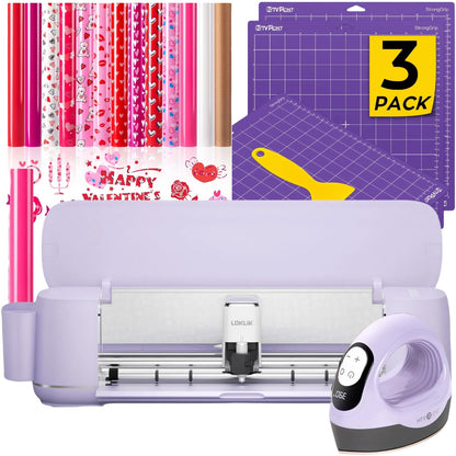 【Valentine's Day Bundle】 LOKLiK iCraft by HTVRONT Cutting Machine & Mini Heat Press & 3 Pack Cutting Mat & Valentine's Day Heat Transfer Vinyl & Pink Permanent Vinyl