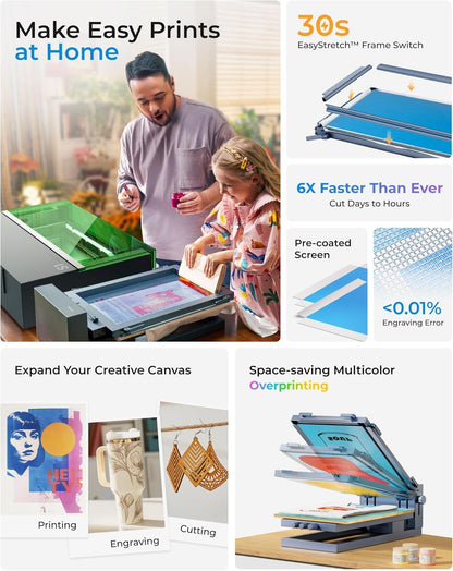 xTool Screen Printer S1, D1 Pro Series(Multi-Color Kit), Try Screen Printing with Laser and Bring Color to Laser Projects, with Pre-Coated Screens, for T-Shirt, Wood,etc(Laser Not Included)