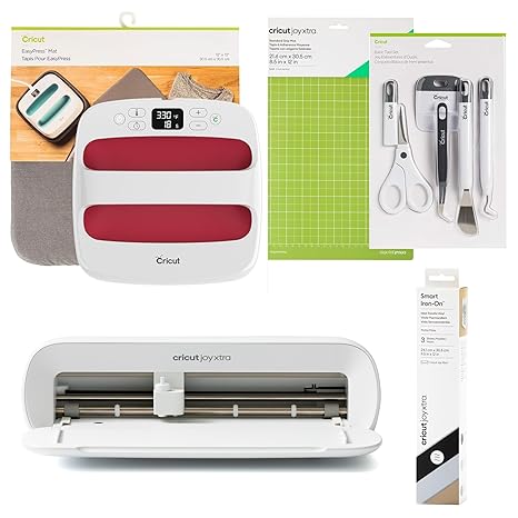 Cricut Joy Xtra | Iron On Starter Set - Includes EasyPress 2 Heat Press (9"x9"), Heat Press Mat, Machine Mat, 2 Rolls of Iron On HTV, & 5-Piece Precision Tool Kit