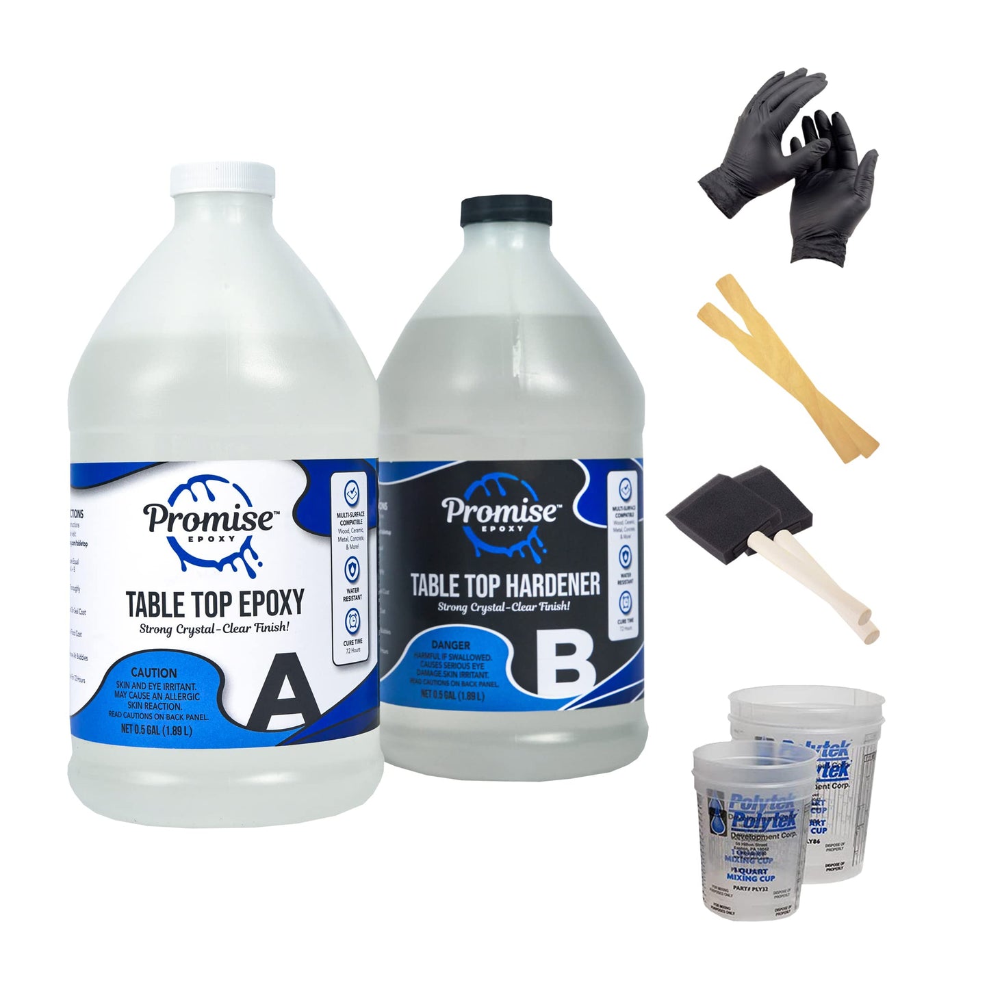 Epoxy Resin Promise Table Top 2-Part- 1 Gallon High Gloss (0.5 Gal Resin + 0.5 Gal Hardener) Transform Your DIY Projects with Crystal Clear Finish - Ideal for Bar Tables, Tabletops, Countertops & More