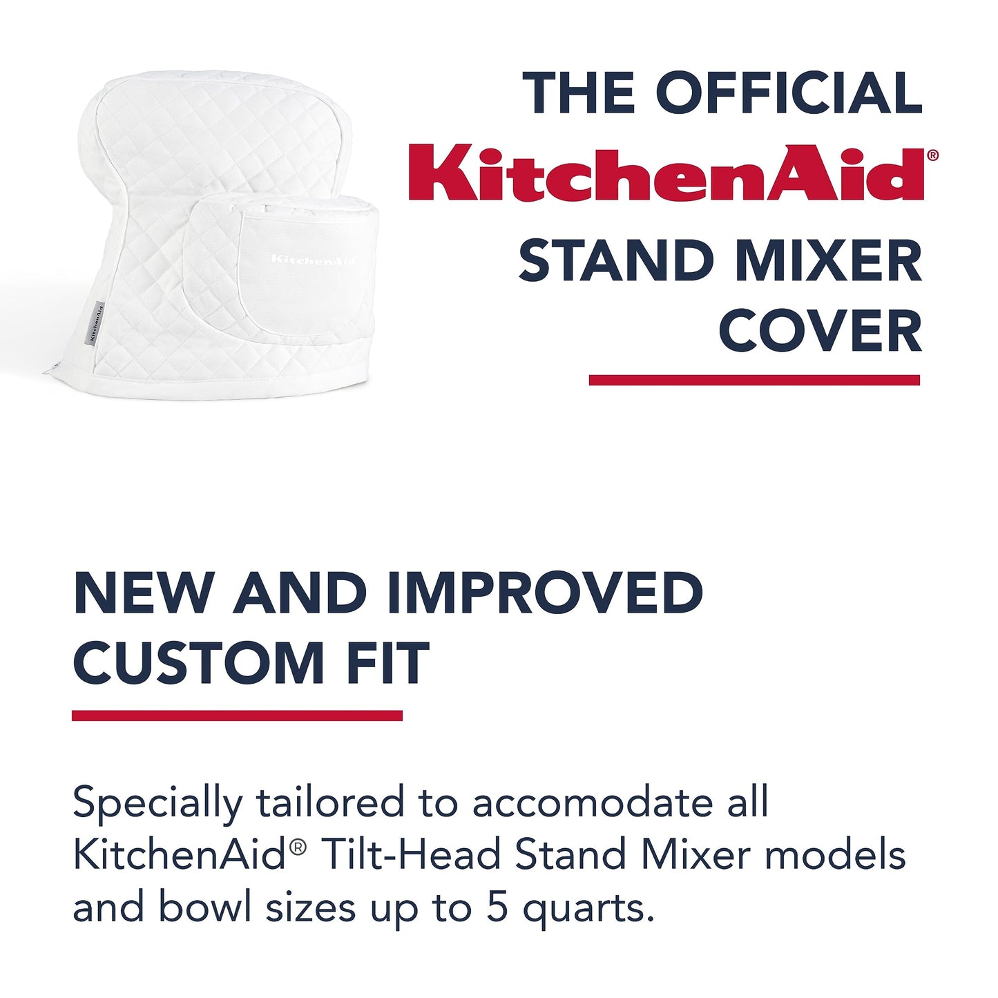 KITCHENAID Fitted Tilt-Head Solid Stand Mixer Cover with Storage Pocket, Quilted 100% Cotton, Milkshake, 14.4"x18"x10"