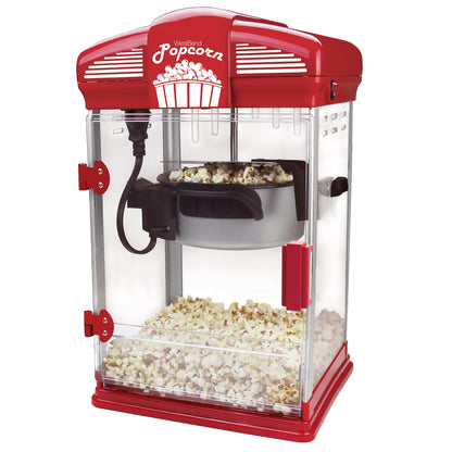 West Bend Stir Crazy Movie Theater Popcorn Popper, Gourmet Popcorn Maker with Nonstick Popcorn Kettle, Measuring Tool and Scoop , 4 Qt, Blue