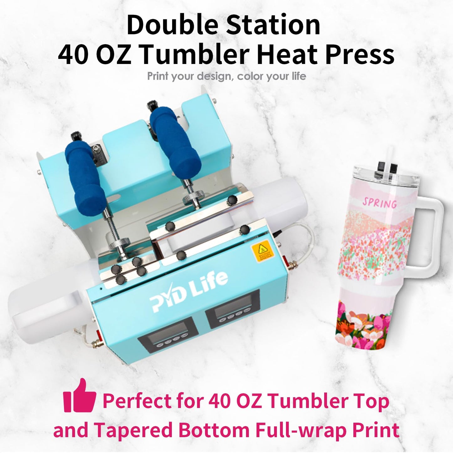 PYD Life 2 in 1 Dual 40 OZ Tumbler Heat Press Machine Double Station Combo Mug Heat Press Machine Mint Green for 40 OZ Tumbler Top and Tapered Bottom Full Wrap Sublimation Printing