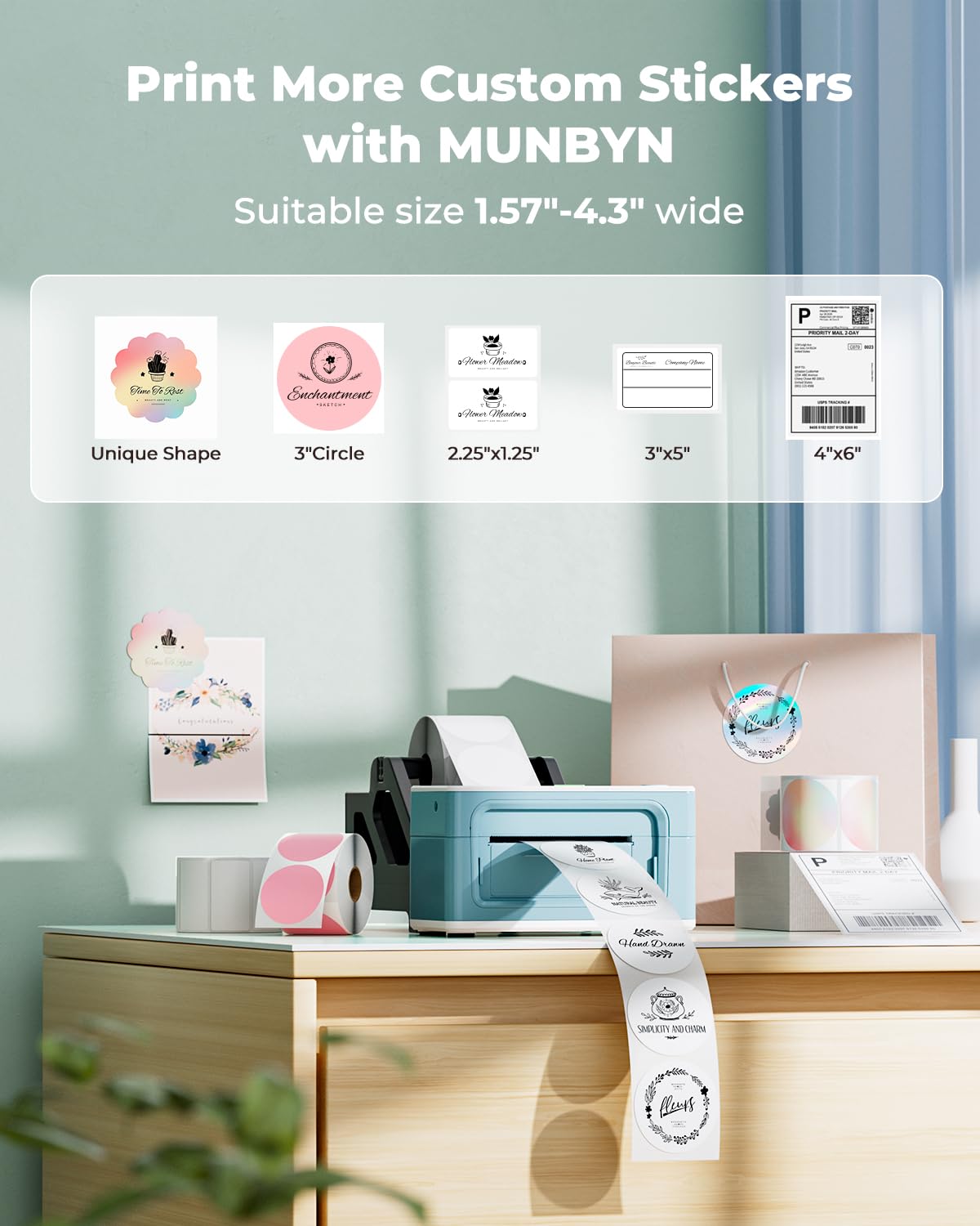 MUNBYN Bluetooth Thermal Label Printer 941B, Wireless 300DPI 4x6 Shipping Label Printer for Small Business, Compatible with Windows, Mac, iPhone, Android, PC, Ebay, Amazon, Shopify, Etsy, USPS (Pink)