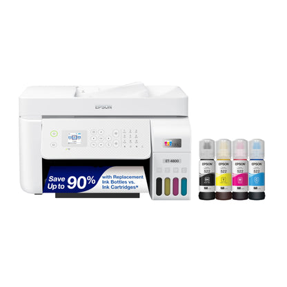 Epson EcoTank Pro ET-5150 Wireless Color All-in-One Supertank Printer with Scanner, Copier, Plus Auto Document Feeder, Large, White