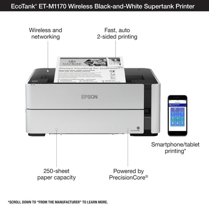 Epson EcoTank ET-4800 Wireless All-in-One Cartridge-Free Supertank Printer with Scanner, Copier, Fax, ADF and Ethernet – Ideal-for Your Home Office, White