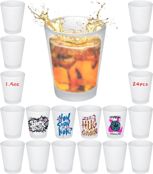 sweet grain Sublimation Frosted Shot Glasses with Heavy Base 1.5oz The Sublimation Blanks Shot Glass for Whiskey, Tequila, Vodka (24 Pack)