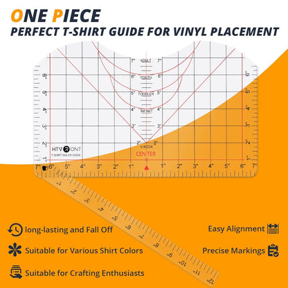 HTVRONT Tshirt Ruler Guide for Vinyl Alignment - Tshirt Measurement Tool for Heat Press in HTV Vinyl, All-in-ONE T Shirt Ruler to Center Design and Craft Sewing for Cricut Accessories and Supplies