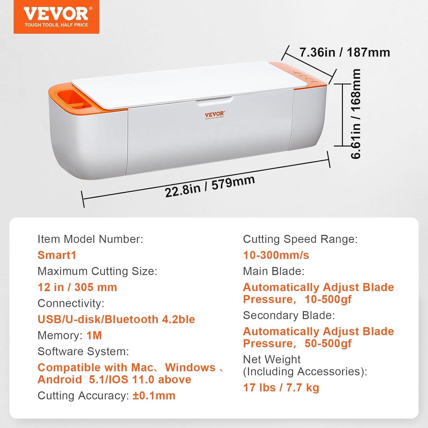 VEVOR Vinyl Cutter Machine, Bluetooth Connectivity DIY Cutting Machine, Compatible with iOS, Windows, Android, and Mac, Massive Designs Included, for Creating Customized Cards, Home Decor