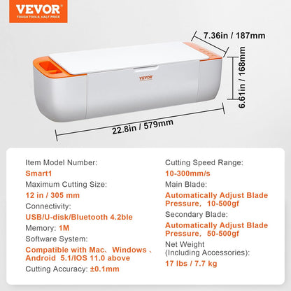 VEVOR Vinyl Cutter Machine, Bluetooth Connectivity DIY Cutting Machine, Compatible with iOS, Windows, Android, and Mac, Massive Designs Included, for Creating Customized Cards, Home Decor