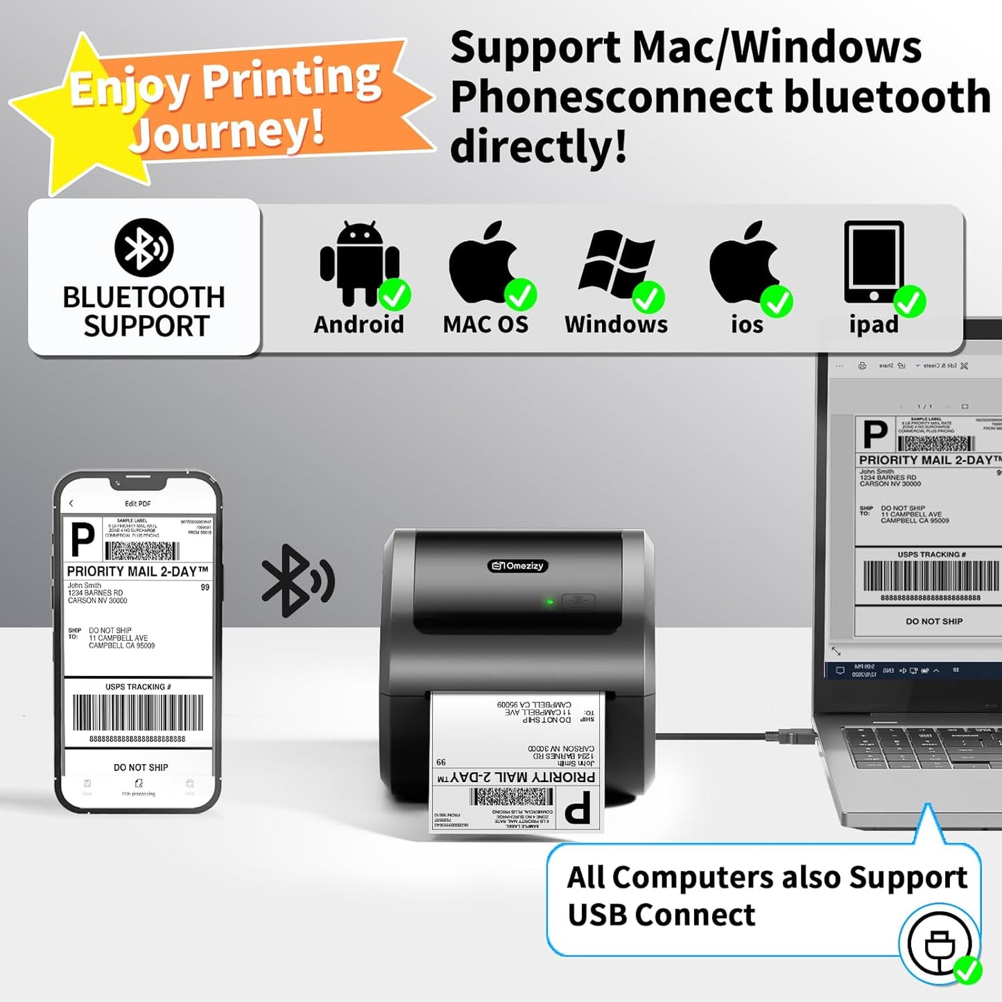 Bluetooth Thermal Label Printer 4X6 - Wireless Shipping Label Printer for Small Business & Packages - Thermal Label Printer Bluetooth, Shipping Label Printer Compatible with iPhone, USPS, Amazon