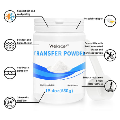 Welacer DTF Powder for Sublimation on Cotton 550g / 1.21lbs, White DTF Pretreat Hot Melt Adhesive Powder for All Transfer Printer Direct Print on Dark or Black Fabric