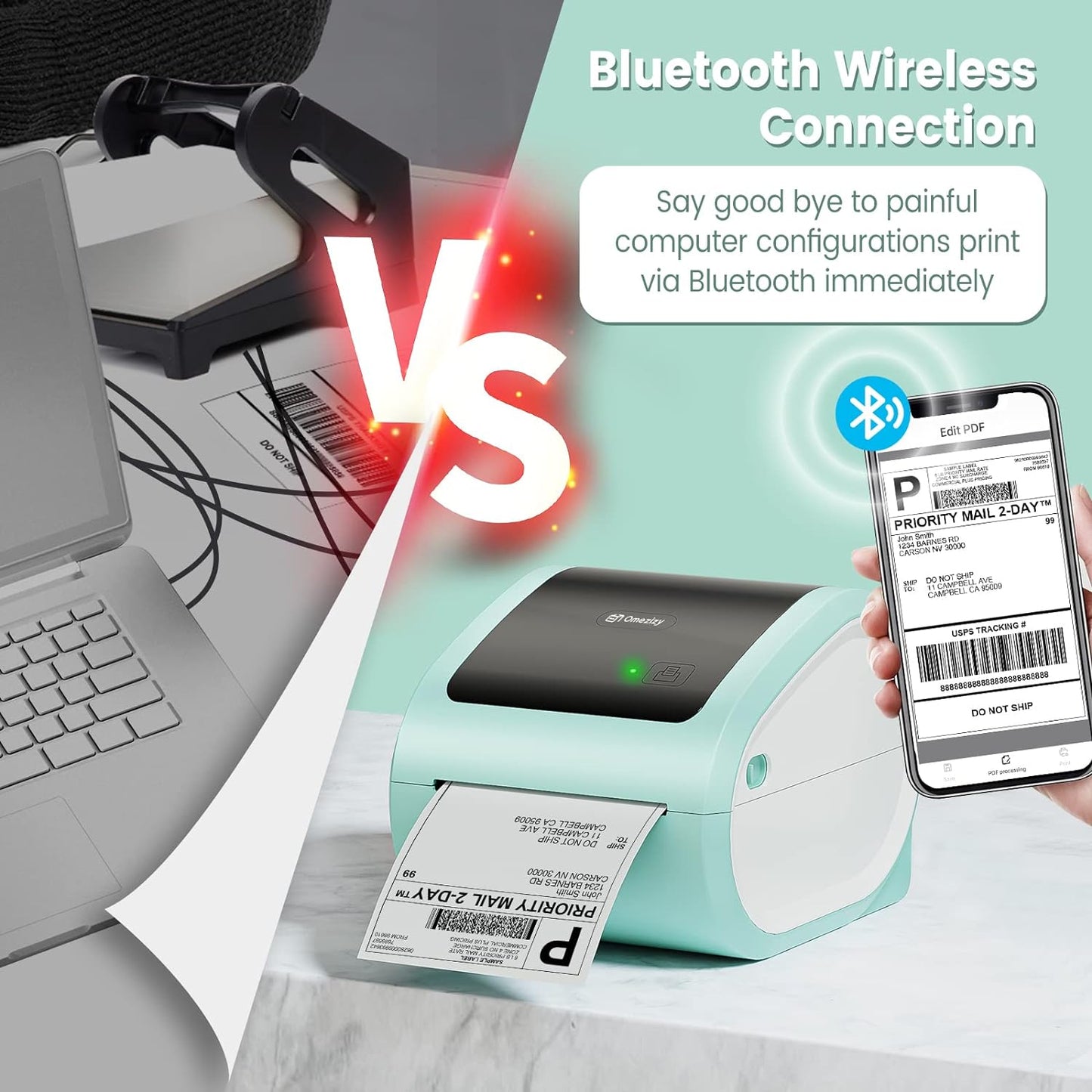 Bluetooth Thermal Label Printer 4X6 - Wireless Shipping Label Printer for Small Business & Packages - Thermal Label Printer Bluetooth, Shipping Label Printer Compatible with iPhone, USPS, Amazon