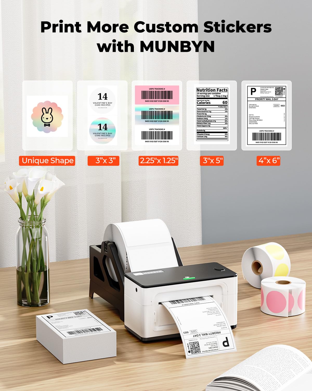 MUNBYN Bluetooth Thermal Label Printer 941B, Wireless 300DPI 4x6 Shipping Label Printer for Small Business, Compatible with Windows, Mac, iPhone, Android, PC, Ebay, Amazon, Shopify, Etsy, USPS (Pink)