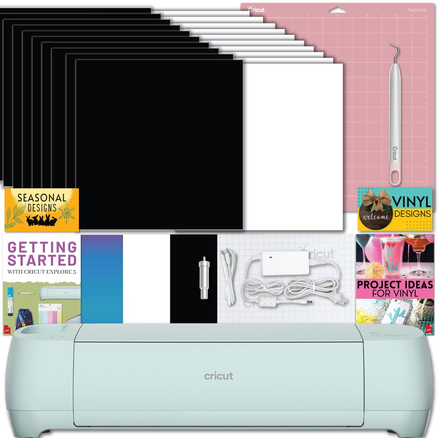 Cricut Explore 3 Machine Ultimate Bundle- with Rainbow Vinyl Sampler, Infusible Ink, Card Making Kit, Iron-On Sampler Rolls, Weeding Tools and Cutting Mats, Beginner Cutting Machine Materials Set