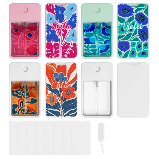 PYD Life Sublimation Blanks Card Perfume Spray Bottle 1FL. OZ 30 ml , Portable Refillable Travel Mist Sprayer with 16 PCS Double-Sided Sublimation Aluminum Sheets for Custom Design(2 options) 12 Pack & 96 Pack & 192 Pack