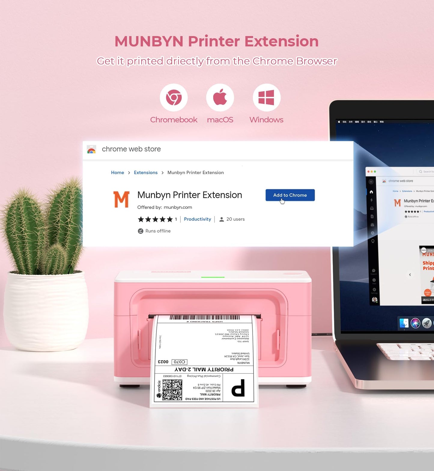 MUNBYN Shipping Label Printer RealWriter 941, 4x6 Label Printer for Shipping Packages, USB Thermal Printer for Home Shipping Small Business, Compatible with macOS, Windows (USB Only)