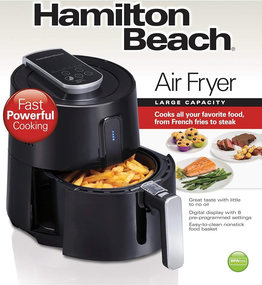 Hamilton Beach 3.2 Quart Digital Air Fryer Oven with 6 Presets, Easy to Clean Nonstick Basket, Black (35065)