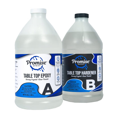 Epoxy Resin Promise Table Top 2-Part- 1 Gallon High Gloss (0.5 Gal Resin + 0.5 Gal Hardener) Transform Your DIY Projects with Crystal Clear Finish - Ideal for Bar Tables, Tabletops, Countertops & More