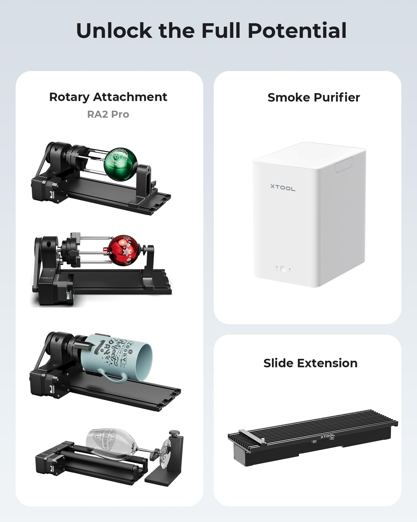 xTool F1 2-in-1 Dual Laser Engraver with Slide Extension, Rotary Extension and Smoke Purifier, Lightning Speed Portable Fiber Laser Engraver for Metal Wood Leather Plastic Acylic Jewelry Engraving