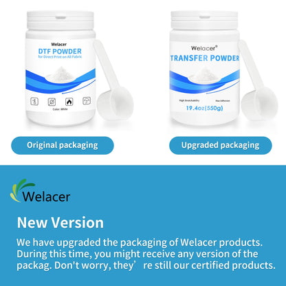 Welacer DTF Powder for Sublimation on Cotton 550g / 1.21lbs, White DTF Pretreat Hot Melt Adhesive Powder for All Transfer Printer Direct Print on Dark or Black Fabric