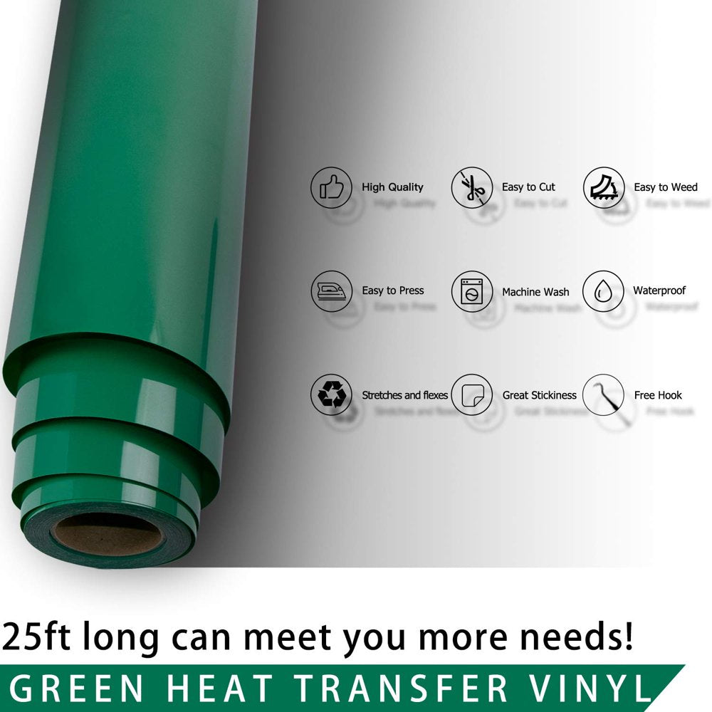 12" X 25FT Green HTV Vinyl Iron on Heat Transfer Vinyl for Cricut & All Cutter Machine