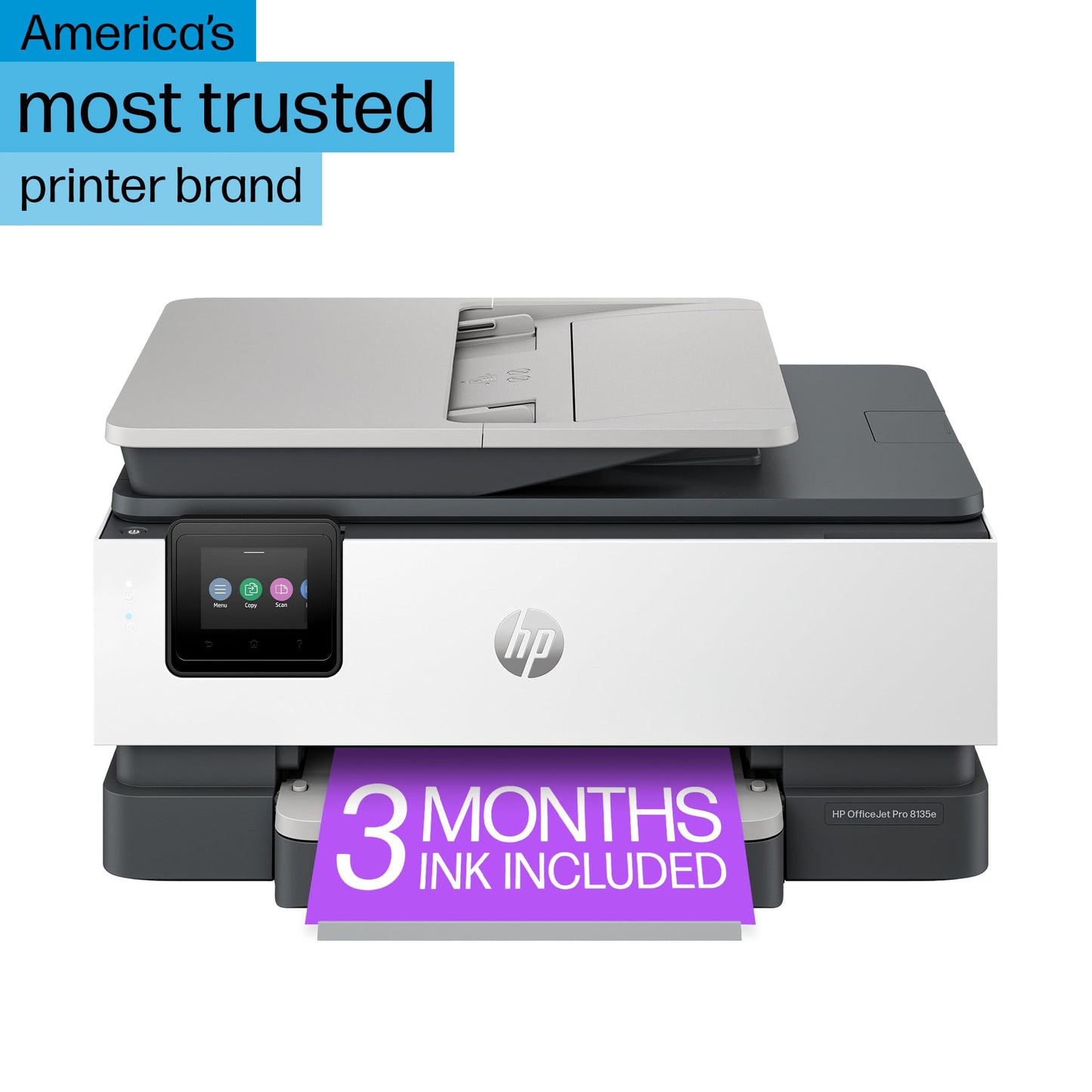 HP OfficeJet Pro 8135e Wireless All-in-One Color Inkjet Printer, Print, scan, Copy, fax, ADF, Duplex Printing Best for Home Office, 3 Months of Ink Included (40Q35A)