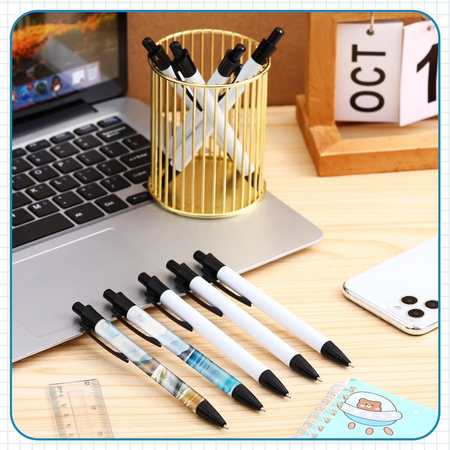 Yexiya Sublimation Pens Blank Heat Transfer Pen Sublimation Ballpoint Pen with Shrink Wrap White Aluminum Customized Clip Pen School Supplies for Christmas Office School Stationery Supplies (10 Sets)