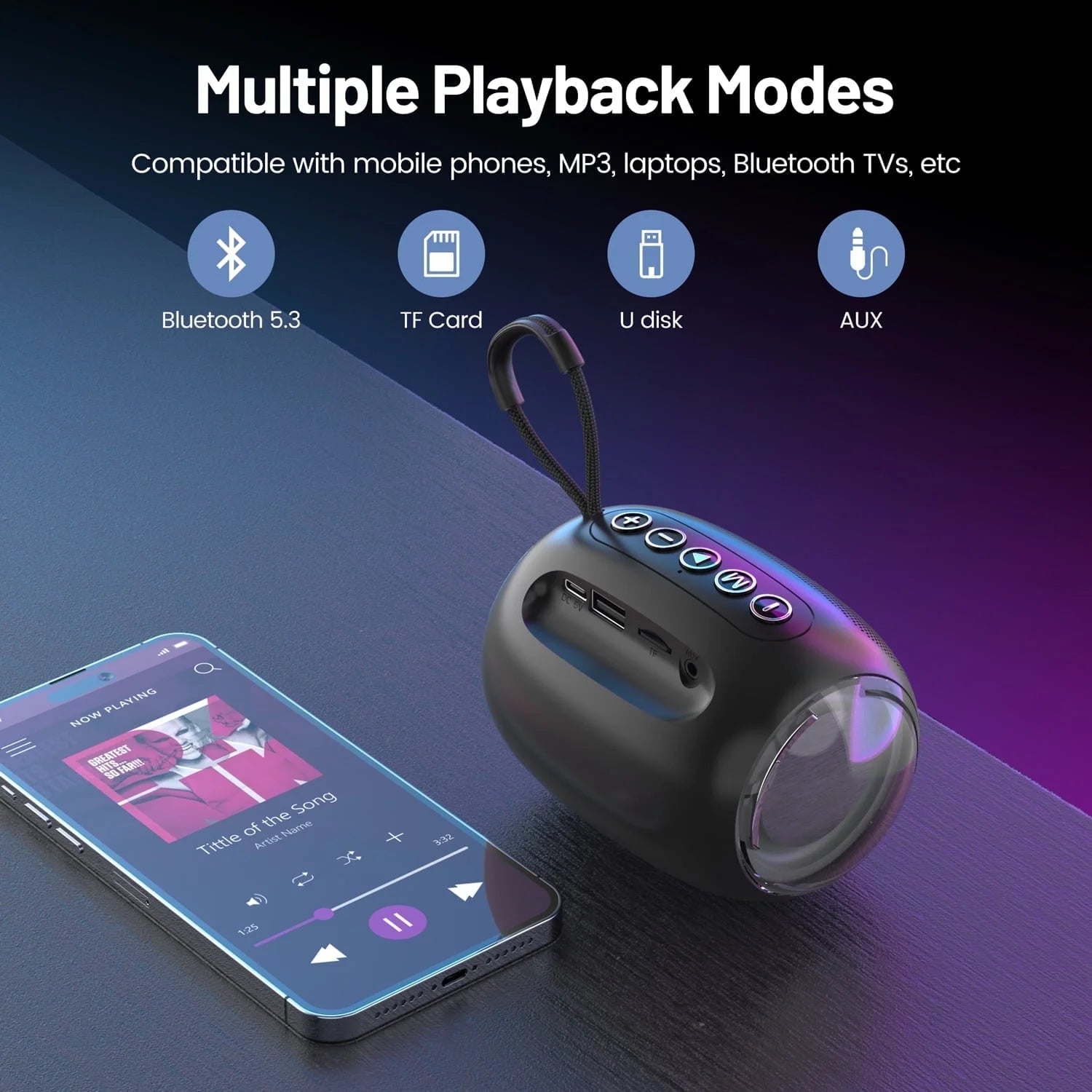 Small Bluetooth Speaker with Light, Mini Wireless Portable Speaker