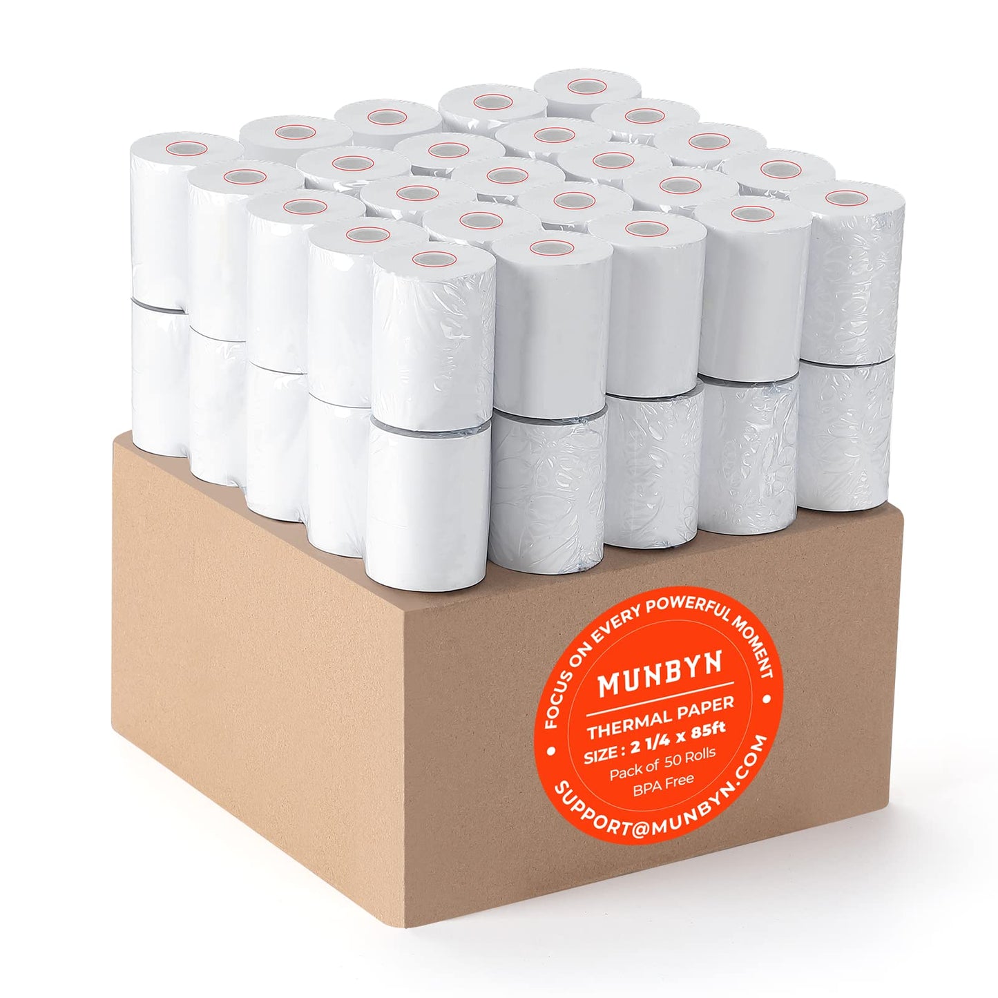 MUNBYN 2 1/4" x 50' Thermal Paper (50 Rolls), BPA Free Receipt Paper, 58mm Thermal Receipt Paper Fits All 58mm Thermal POS Printer, Square Terminal Credit Card Machines thick enough printers clearly