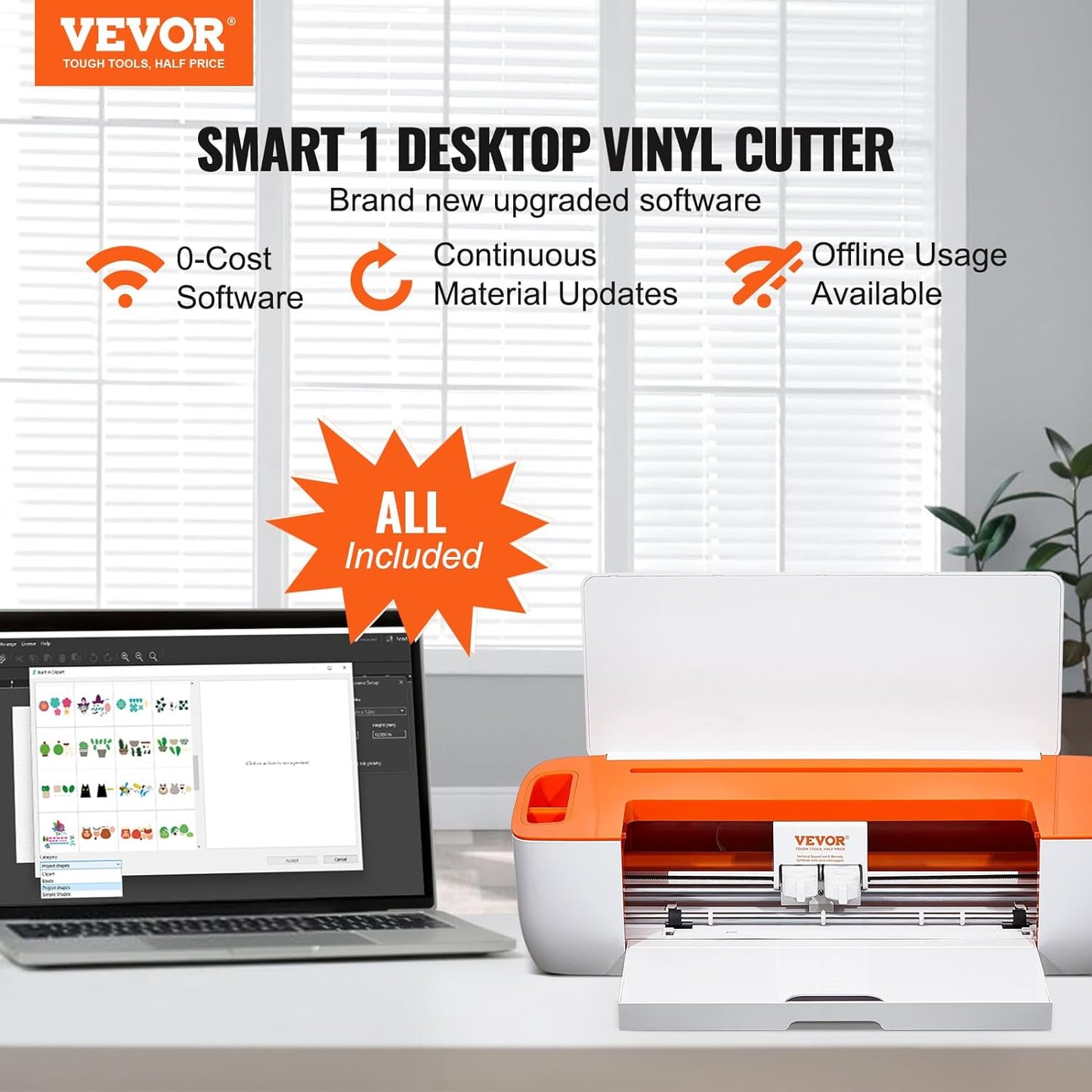 VEVOR Vinyl Cutter Machine, Bluetooth Connectivity DIY Cutting Machine, Compatible with iOS, Windows, Android, and Mac, Massive Designs Included, for Creating Customized Cards, Home Decor